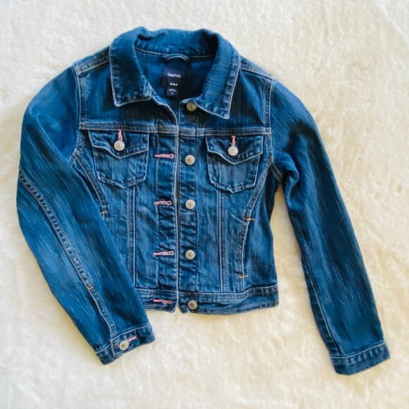 GAP Factory Kids Denim Jacket Dark Wash Girl's size M 7/8 Excellent Condition - Picture 1 of 9
